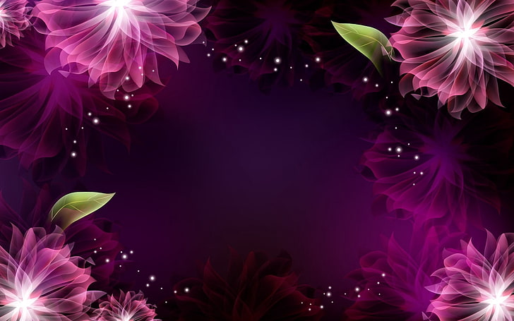 분홍색과 흰색 꽃 디지털 ​​벽지, 꽃, 나뭇잎 패턴, 배경, HD 배경 화면
