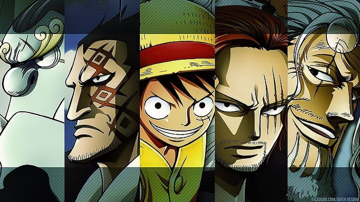 Jimbei, Monkey D. Dragon, Monkey D. Luffy, One Piece, Shanks, Silvers Rayleigh, Tapety HD
