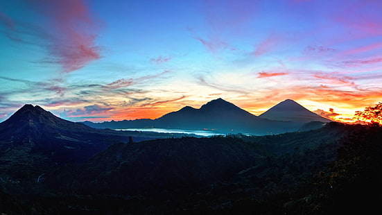 montanhas, céu, bali, nascer do sol, indonésia, HD papel de parede HD wallpaper