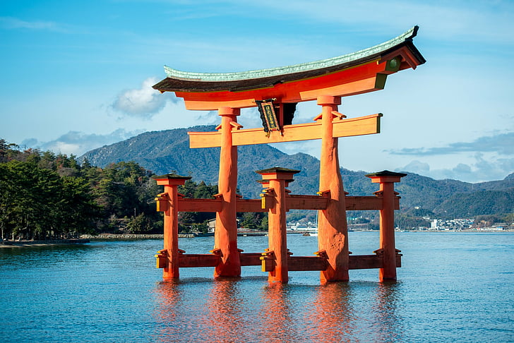 Religioso, portão de itsukushima, hatsukaichi, hiroshima, itsukushima, japão, torii, HD papel de parede