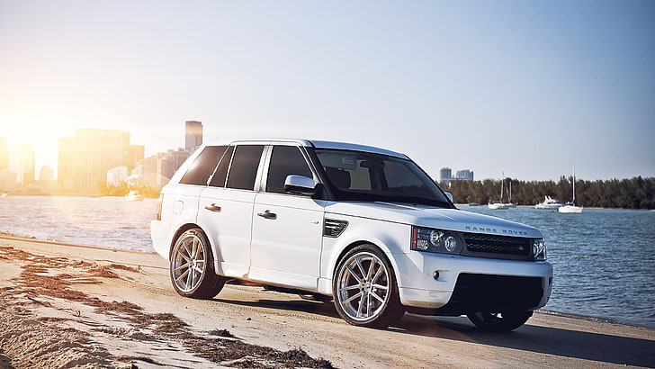 hatchback branco de 5 portas, carro, Range Rover, carros brancos, paisagem urbana, veículo, HD papel de parede