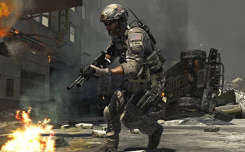 Call Of Duty 3, hombre con ilustración de rifle de asalto negro, Juegos, Call Of Duty, modern warfare 3, modern warfare, Fondo de pantalla HD HD wallpaper