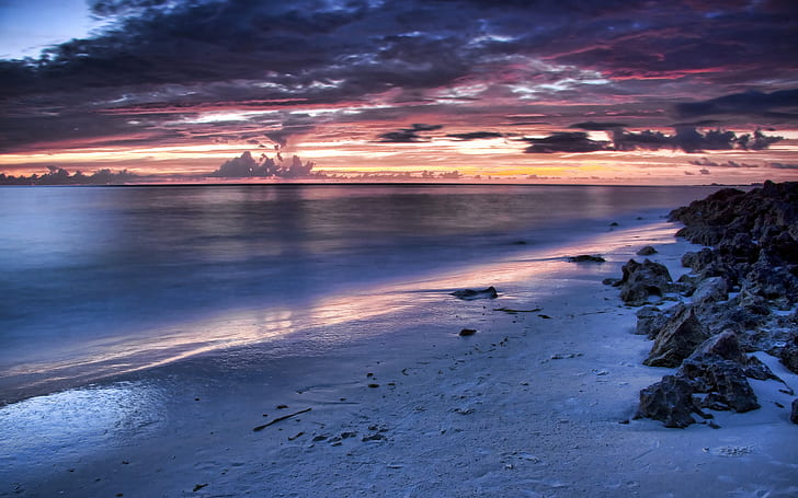 Конец дня, фиолетовый, sarasota florida, морской пейзаж, небо, закат, вода, океан, HD обои