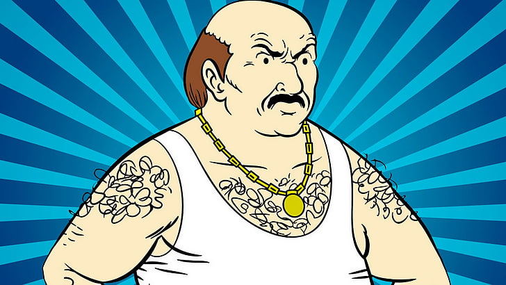 man in white tank top with gold-colored necklace illustration, Aqua Teen Hunger Force, Carl, cartoon, men, necklace, HD wallpaper