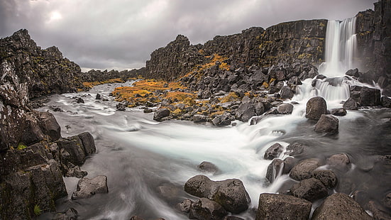 Cascade d'Oxarafoss sur la rivière Fosa, l'une des plus hautes du sud de l'Islande 4k Ultra Hd Fonds d'écran pour ordinateurs portables, tablettes et téléphones portables 3840 × 2160, Fond d'écran HD HD wallpaper
