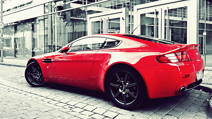 red coupe, car, Aston Martin, Aston Martin Vanquish, HD wallpaper