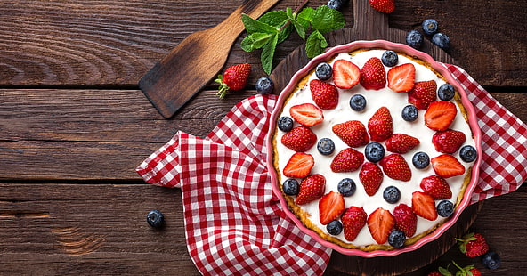 baies, fraise, tarte, tissu, menthe, bleuets, Fond d'écran HD HD wallpaper