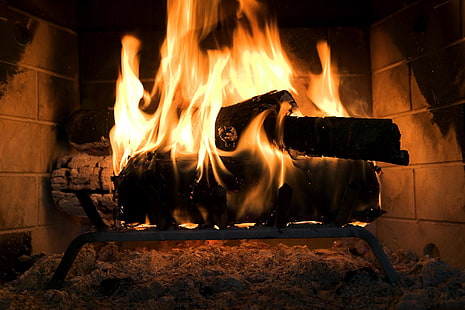 コンクリートの暖炉、火、木、暖炉、 HDデスクトップの壁紙 HD wallpaper