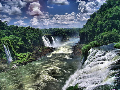 Водопади, водопади Игуасу, Бразилия, облак, Пантанал, небе, водопад, HD тапет HD wallpaper
