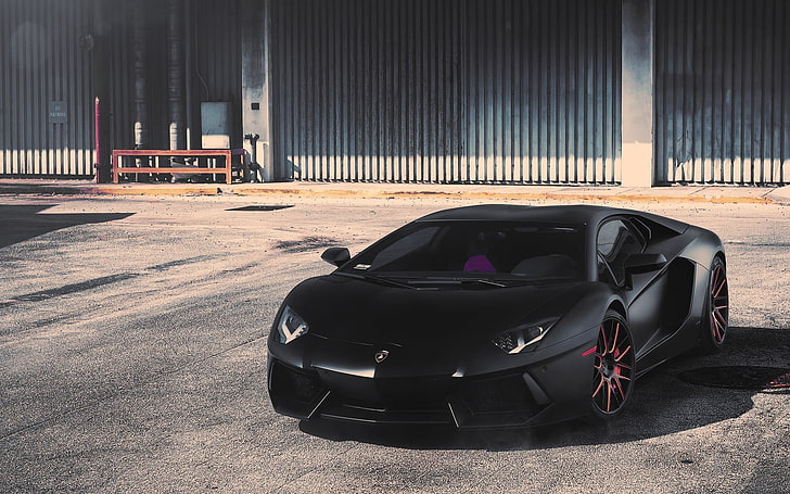 черен спортен автомобил, Lamborghini, автомобил, град, HD тапет
