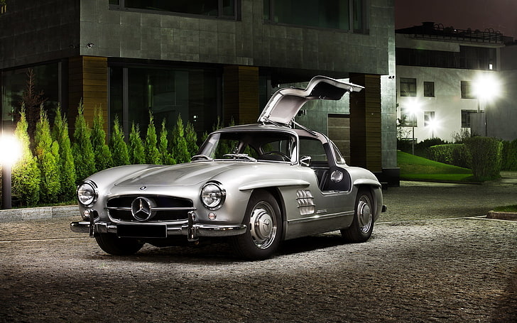 Mercedes Gullwing Classic, srebrne coupe Mercedes-Benz SLS AMG, Cars, Mercedes, Tapety HD