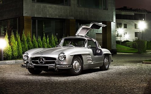 Mercedes Gullwing Classic, Mercedes-Benz SLS AMG coupé argento, Auto, Mercedes, Sfondo HD HD wallpaper