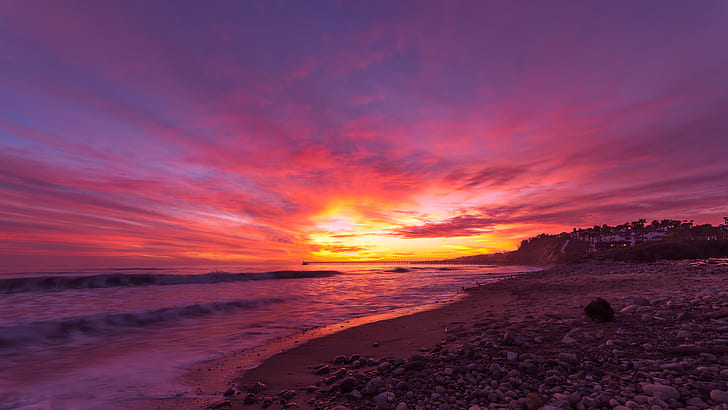 El Capitan State Beach, Santa Barbara, California, sunset, beach, sea, Sony Alpha 7, HD wallpaper