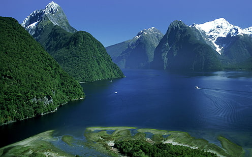 地球、ミルフォードサウンド、湖、山、ニュージーランド、 HDデスクトップの壁紙 HD wallpaper