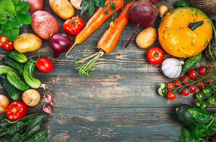 harvest, vegetables, fresh, wood, healthy, HD wallpaper