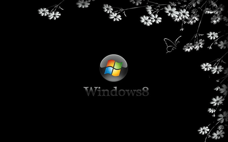 Windows8 wallpaper, BACKGROUND, BLACK, FLOWERS, WINDOWS 8, HD wallpaper
