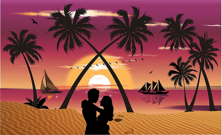 Romantic Sunset, couple hugging in beach wallpaper, Love, , sunset, couple, romantic, HD wallpaper