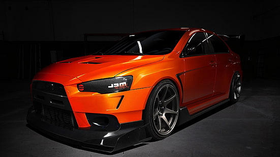 orange muscle car, Mitsubishi Lancer, tuning, Mitsubishi Lancer Evo X, car, HD wallpaper HD wallpaper