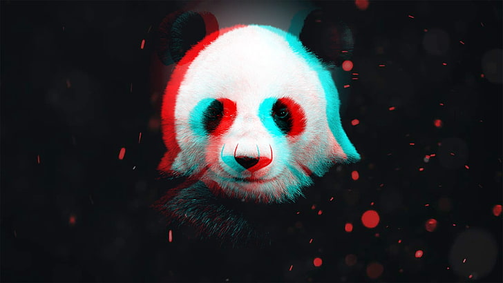 panda branco e preto papel de parede, panda, 3D, partícula, HD papel de parede