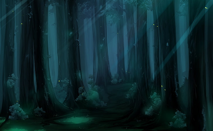 Hutan Fantasi, ilustrasi pohon berdaun hijau, Artistik, Fantasi, Hutan, Wallpaper HD