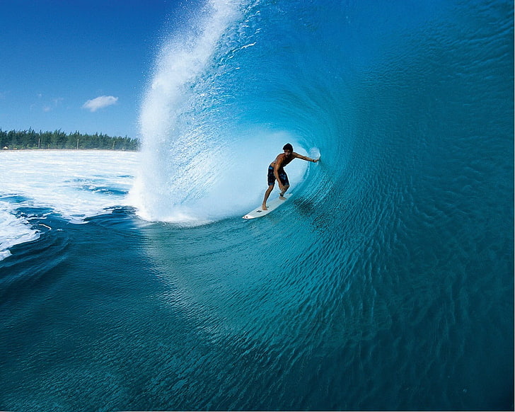 Persona montando en tabla de surf, agua, ola, surfista, Fondo de pantalla HD