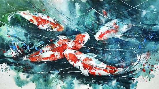 koi pittura acquarello pesce opere d'arte vernice splatter, Sfondo HD HD wallpaper