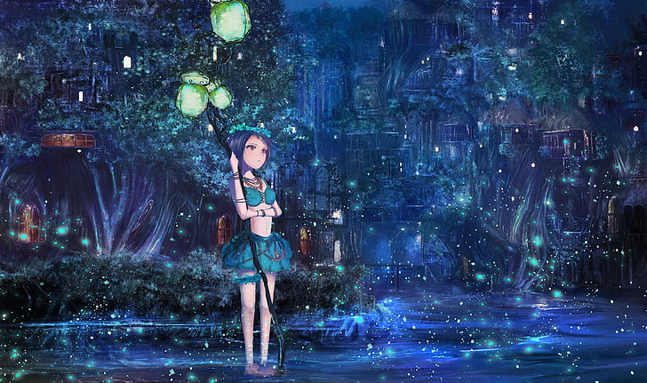 originelle Charaktere, blaue Haare, Wasser, Personal, Tiara, HD-Hintergrundbild