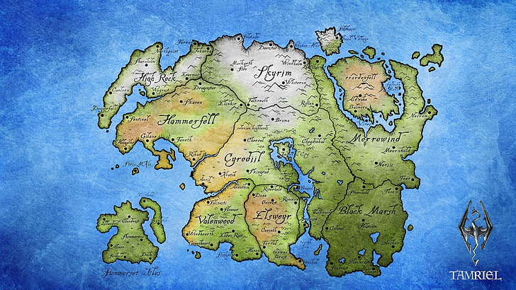 Elder Scrolls, map, Tamriel, The Elder Scrolls III: Morrowind, The Elder Scrolls IV: Oblivion, The Elder Scrolls V: Skyrim, HD wallpaper