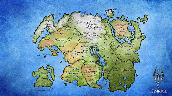 Elder Scrolls, карта, Tamriel, The Elder Scrolls III: Morrowind, The Elder Scrolls IV: Oblivion, The Elder Scrolls V: Skyrim, HD тапет HD wallpaper