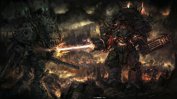 Warhammer 40,000, Warhammer, science fiction, high tech, Warhammer 30,000, painting, gun, bolter, titan, Imperium of Man, HD wallpaper