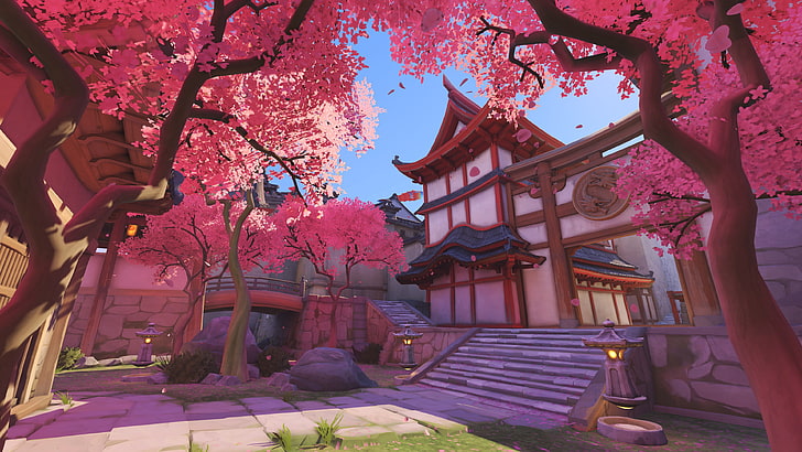 Temple en bois blanc et marron, Overwatch, Hanamura (Overwatch), Fond d'écran HD