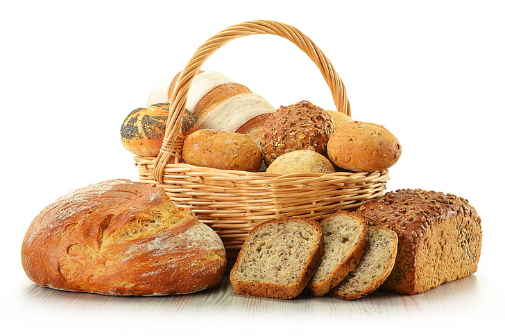 basket of bread, basket, Mac, bread, buns, chunks, HD wallpaper