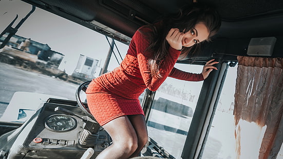 women, model, steering wheel, Anton Harisov, HD wallpaper HD wallpaper
