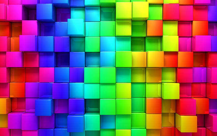 blocks, rainbow backgrounds, 3d graphics, background, Download 3840x2400 blocks, HD wallpaper