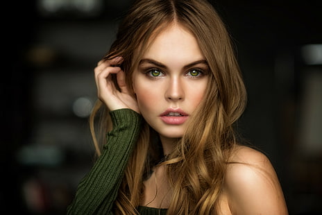 женщины, Анастасия Щеглова, зеленые глаза, блондинка, модель, лицо, портрет, HD обои HD wallpaper