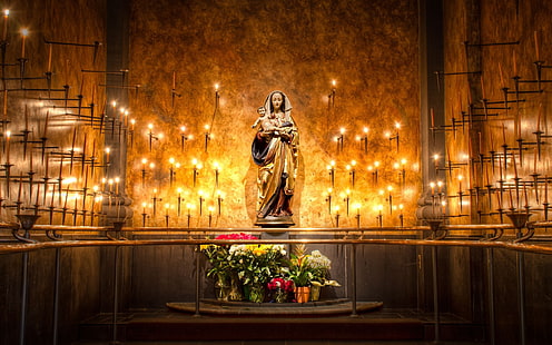 Gereja Perawan Maria, patung agama, Tuhan, Tuhan Yesus, yesus, gereja, tuan, lilin, Wallpaper HD HD wallpaper