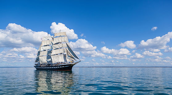 帆船のHDの壁紙、黒と白のガレオン船、旅行、その他、雲、セーリング、帆船、 HDデスクトップの壁紙 HD wallpaper