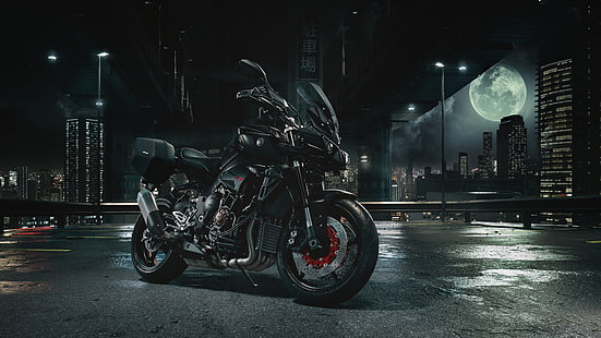 фотосъемка черного туристического мотоцикла, Yamaha MT-10, 2017, 4K, HD обои HD wallpaper
