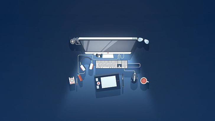 Illustration de moniteur d'ordinateur à écran plat gris, ordinateur, œuvres d'art, moderne, Fond d'écran HD