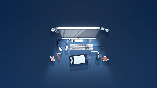 illustrazione grigia del monitor del computer dello schermo piatto, computer, materiale illustrativo, moderno, Sfondo HD HD wallpaper