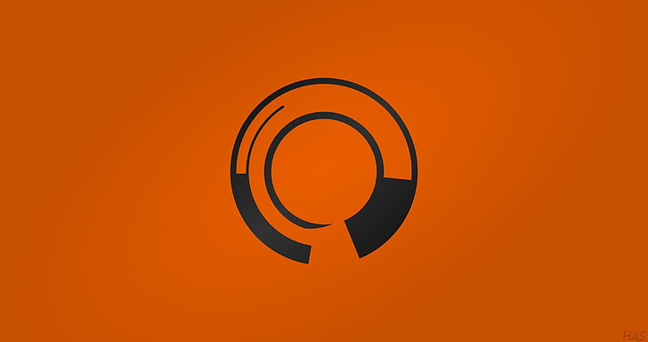 logotipo negro y naranja, abstracto, naranja, minimalismo, círculo, fondo naranja, Fondo de pantalla HD