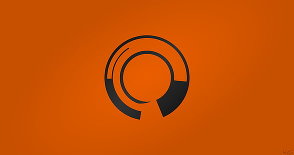 черно и оранжево лого, абстрактно, оранжево, минимализъм, кръг, оранжев фон, HD тапет HD wallpaper