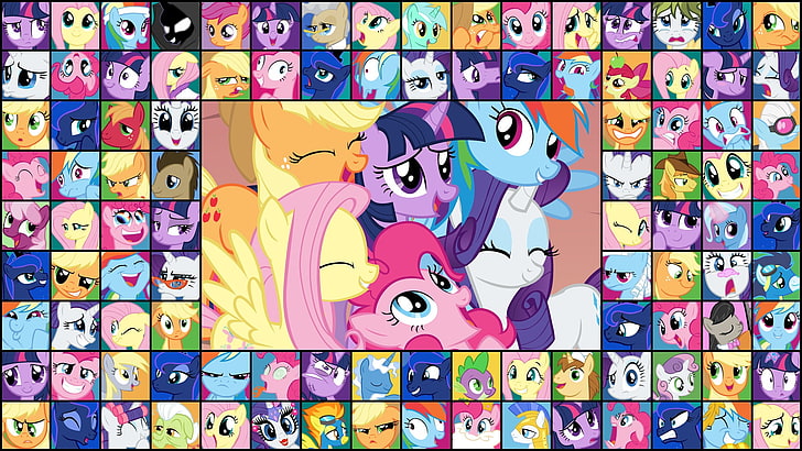 Wallpaper kolase karakter My Little Pony, kuda poni, kelangkaan, senja, kuda poni kecilku, persahabatan adalah sihir, Platte, kelingking, Wallpaper HD