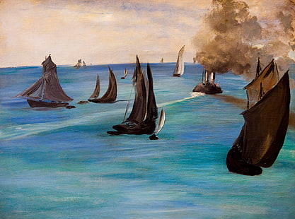 My Heart's Lost At Sea, sail ship painting, Artistic, Drawings, Museum, Boat, Chicago, Painting, illinois, Loop, Chicagoland, Cook County, Art Institute, Art Institute Chicago, Art Institute of Chicago, Chicago Art Institute, Manet, Steamboat Leaving Boulogne, Edouard Manet, HD wallpaper HD wallpaper