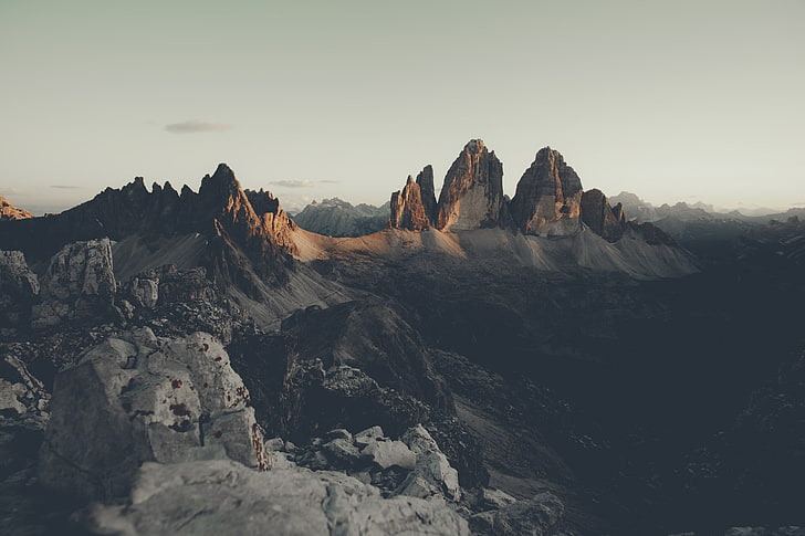 gunung batu abu-abu dan putih, alam, pegunungan, Wallpaper HD