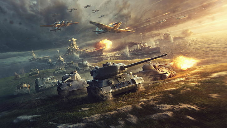 tanker and fighter jets game digital wallpaper, Word of Tanks, World of Warplanes, World of Warships, 4K, HD wallpaper