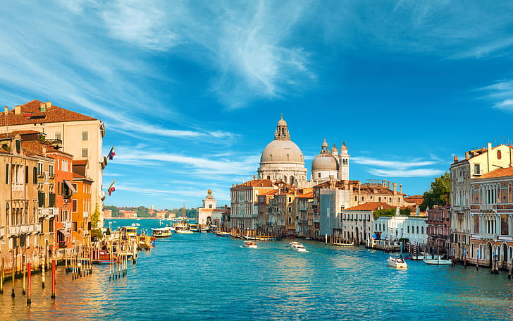 大運河、ヴェネツィア、イタリア、4K、ボート、水、都市、空、旅行、大運河、ヴェネツィア、イタリア、4K、ボート、水、都市、空、旅行、 HDデスクトップの壁紙