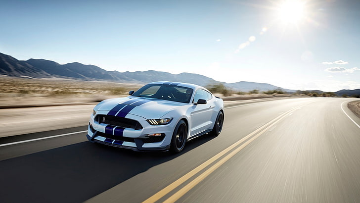 white sports car, car, Ford Mustang Shelby, Shelby GT350, muscle cars, American cars, coupe, road, HD wallpaper