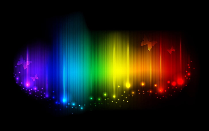 multicolored lights with butterflies illustration, rainbow, lines, light, shade, butterflies, mood, HD wallpaper