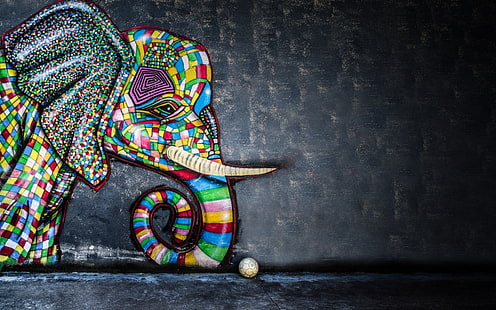 Слон, графити, цветни, стена, HD тапет HD wallpaper
